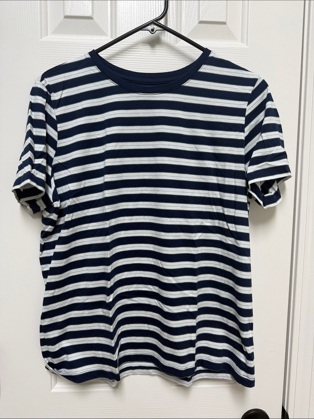 Lands' End Navy and White Striped Short Sleeve Crew Tee